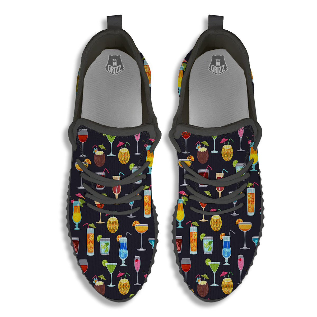 Cocktail Exotic Print Pattern Black Walking Shoes-grizzshop