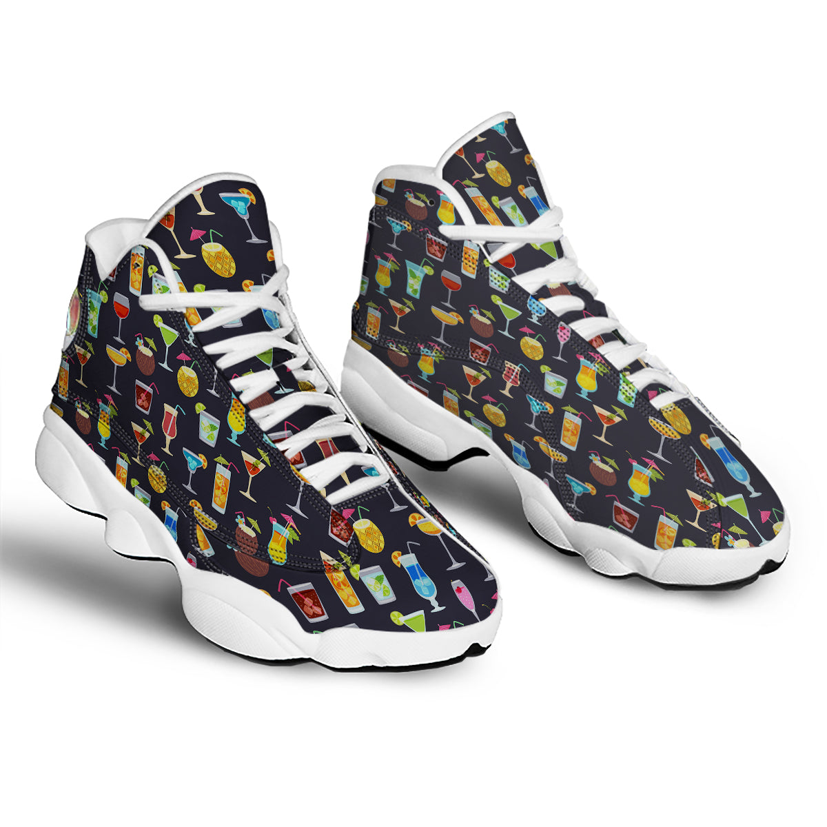 Cocktail Exotic Print Pattern White Basketball Shoes-grizzshop