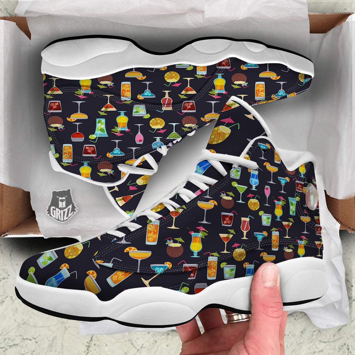 Cocktail Exotic Print Pattern White Basketball Shoes-grizzshop
