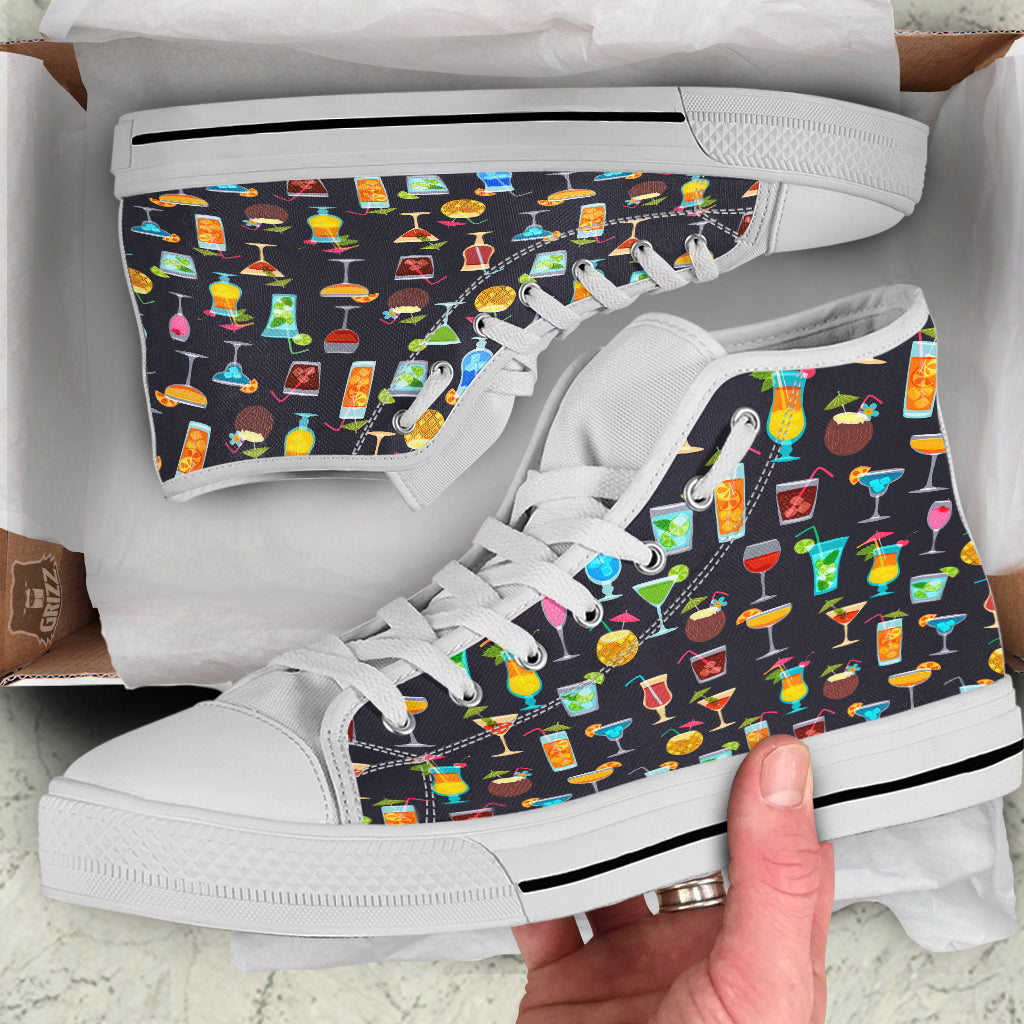 Cocktail Exotic Print Pattern White High Top Shoes-grizzshop
