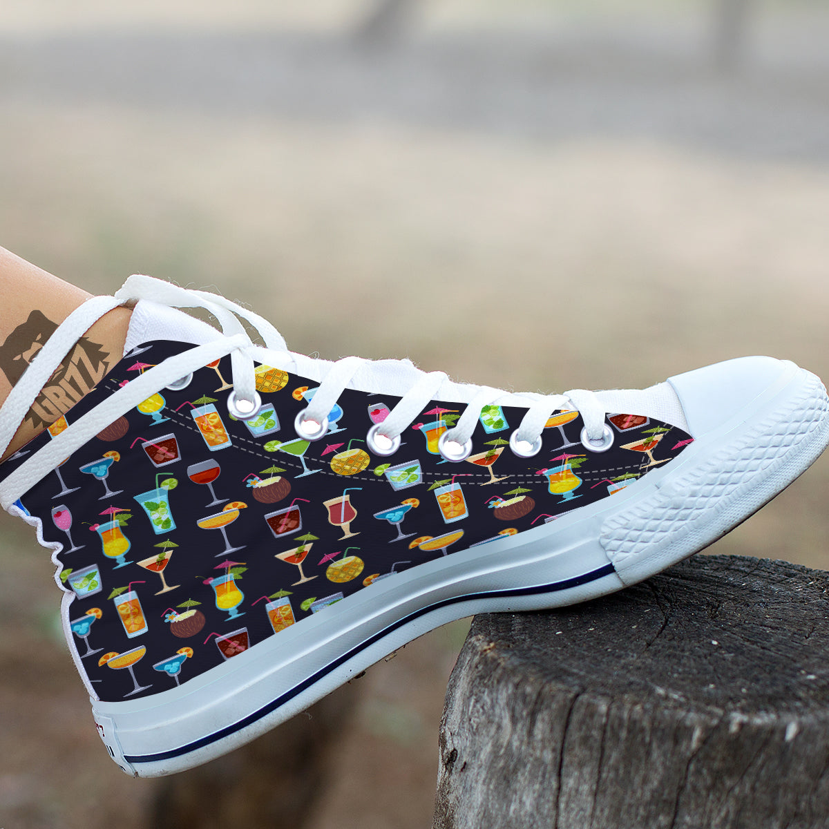 Cocktail Exotic Print Pattern White High Top Shoes-grizzshop