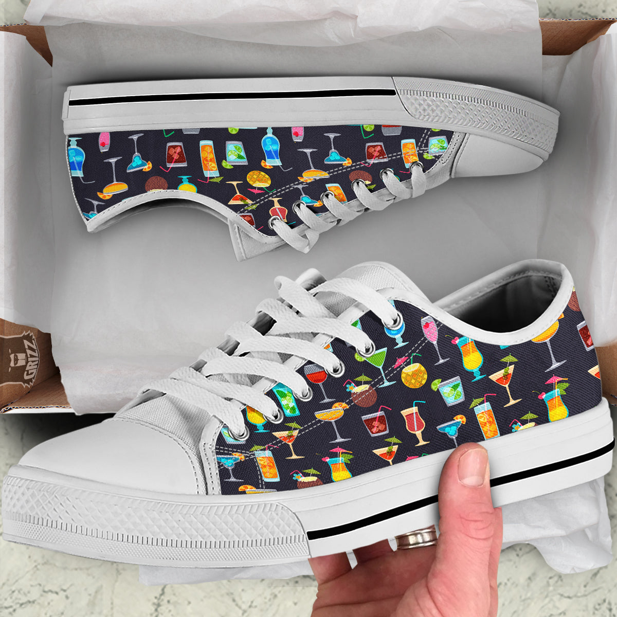 Cocktail Exotic Print Pattern White Low Top Shoes-grizzshop