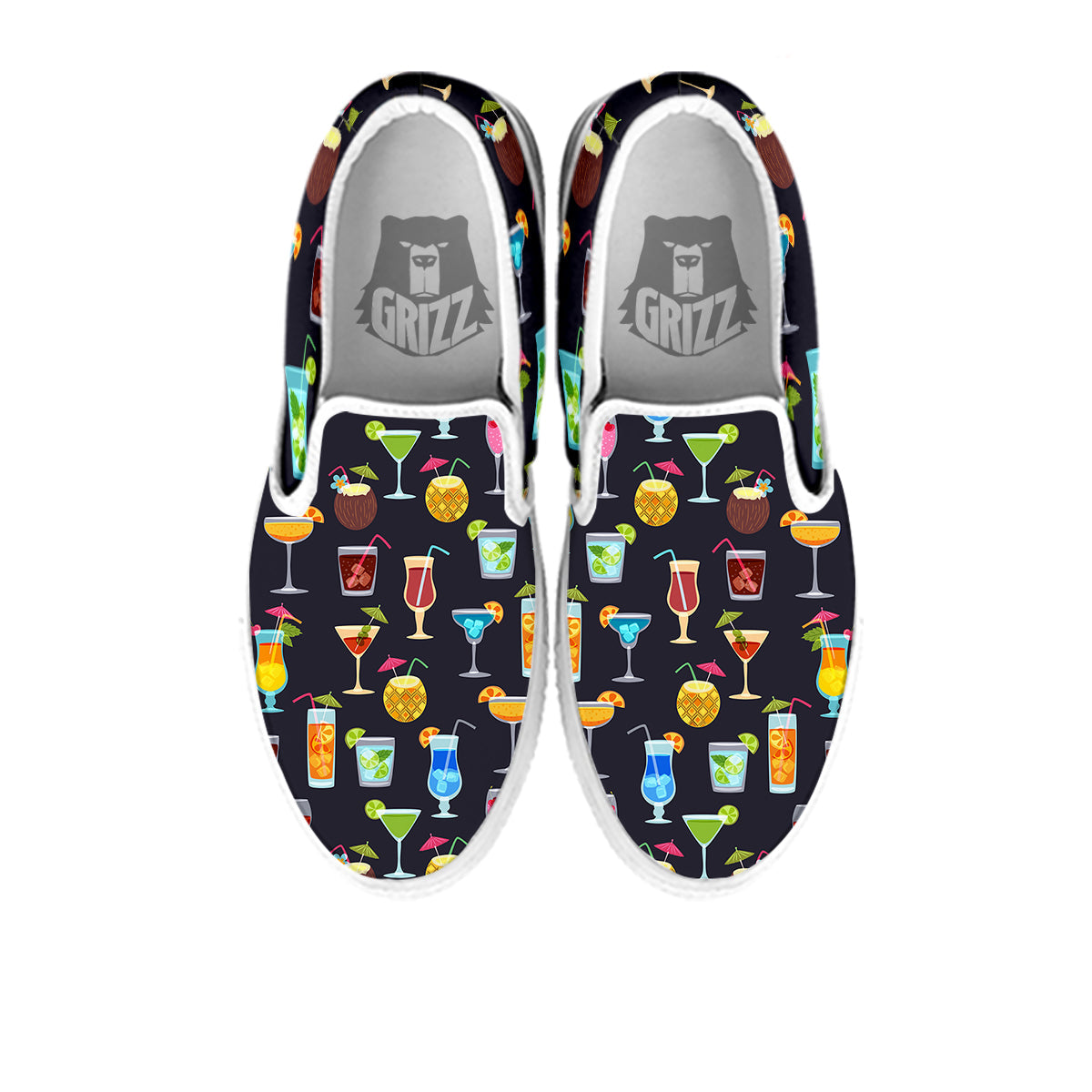 Cocktail Exotic Print Pattern White Slip On Shoes-grizzshop