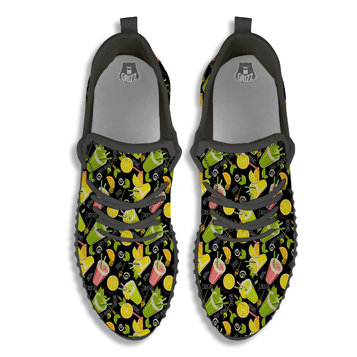Cocktail Lemon Print Pattern Black Walking Shoes-grizzshop