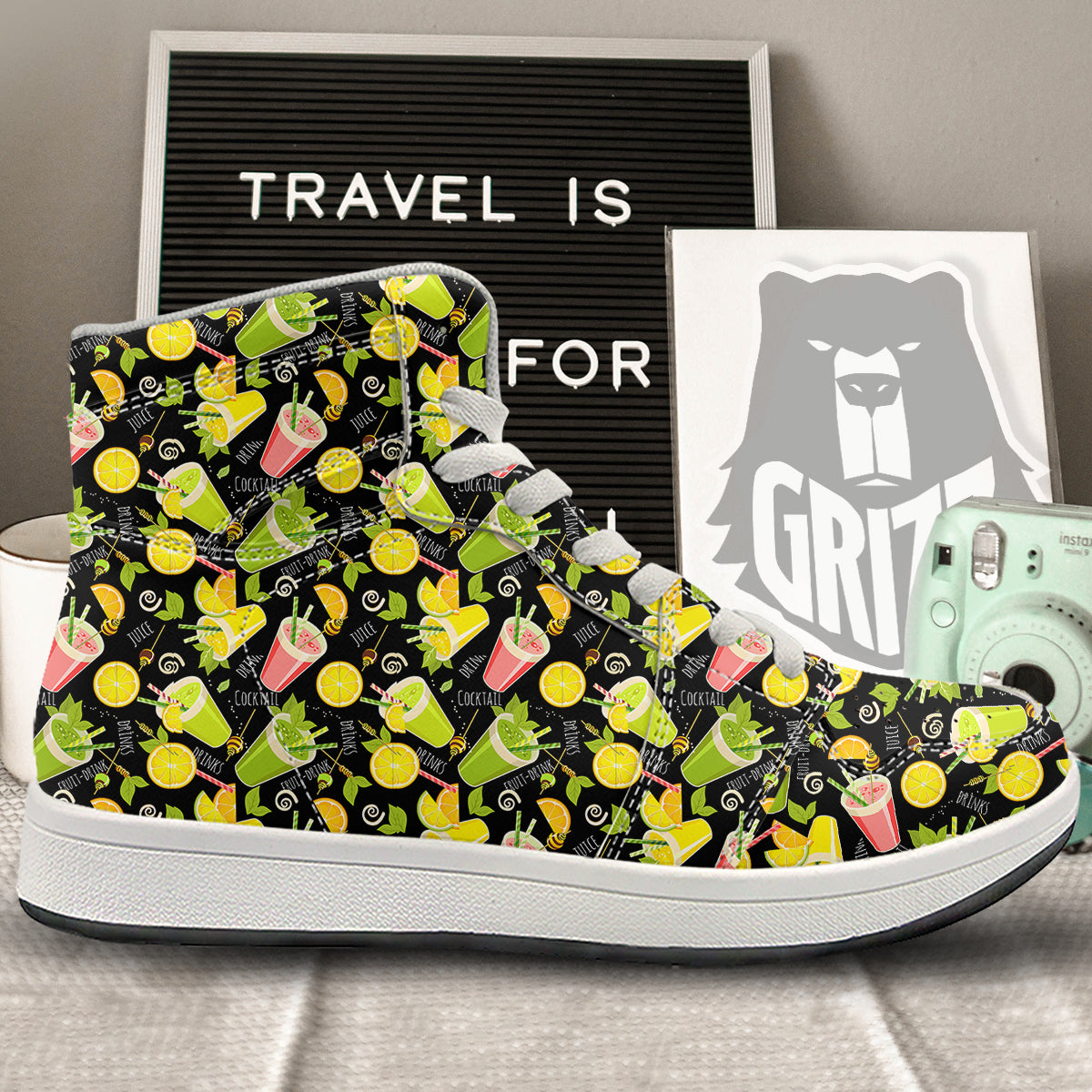 Cocktail Lemon Print Pattern High Top Sneakers-grizzshop