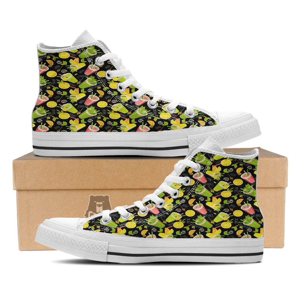 Cocktail Lemon Print Pattern White High Top Shoes-grizzshop