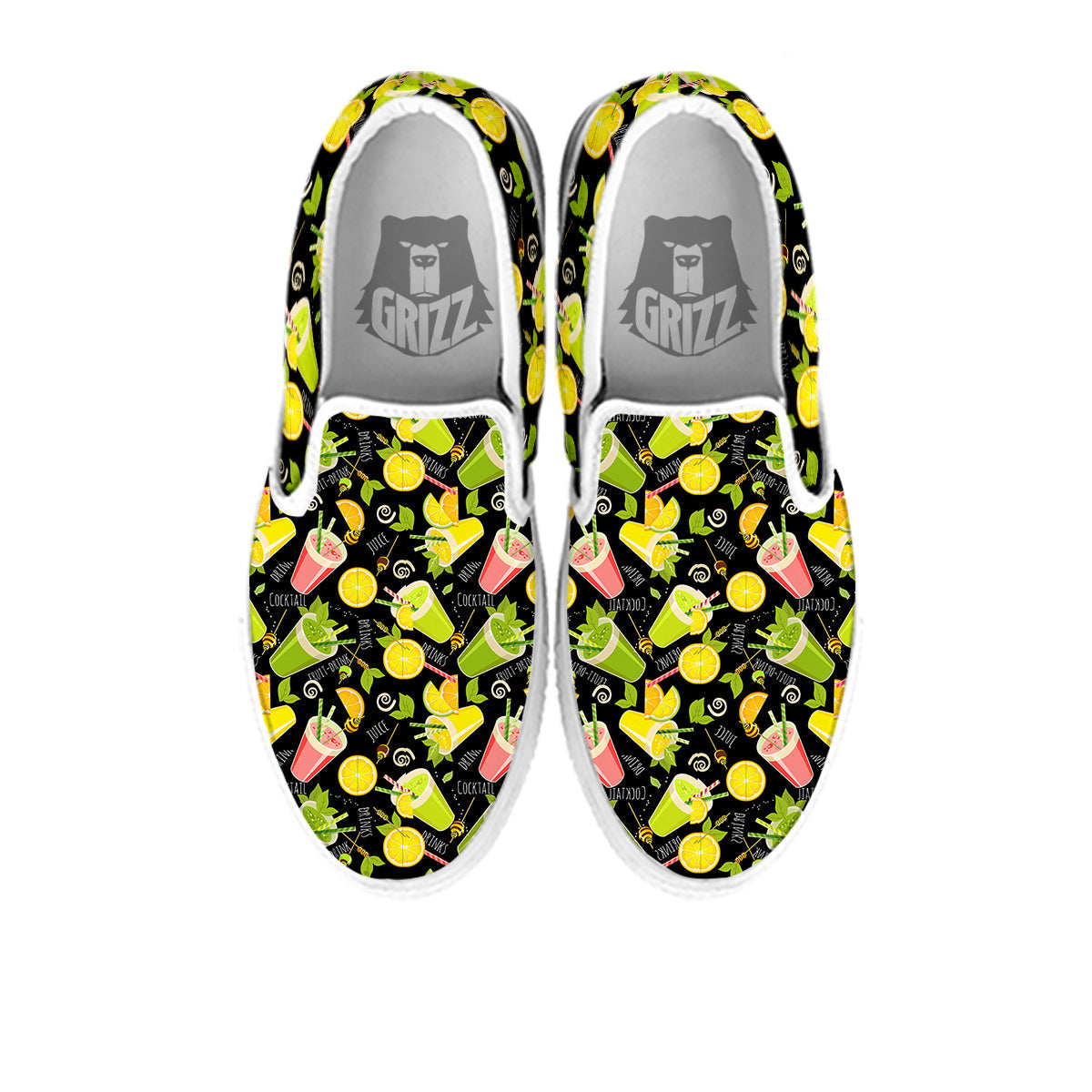 Cocktail Lemon Print Pattern White Slip On Shoes-grizzshop
