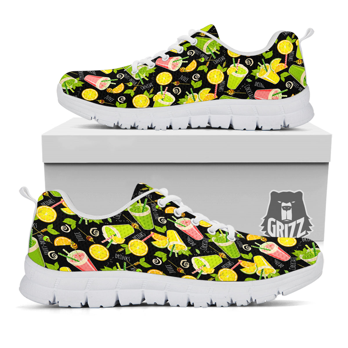 Cocktail Lemon Print Pattern White Sneaker-grizzshop