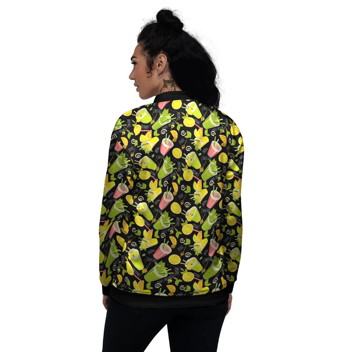 Cocktail Lemon Print Pattern Women's Bomber Jacket-grizzshop