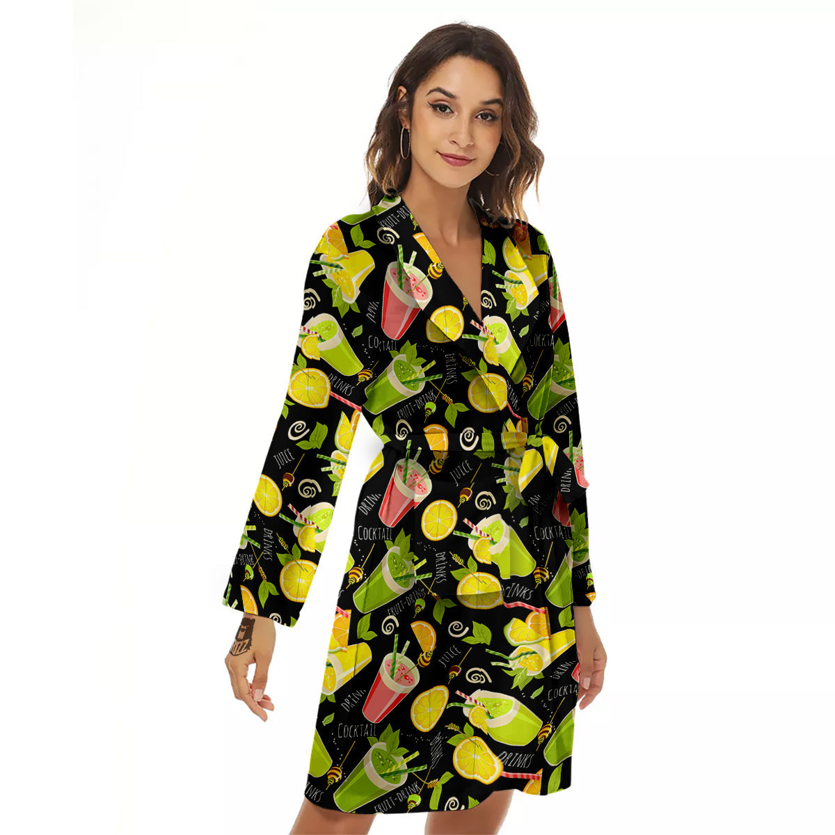 Cocktail Lemon Print Pattern Women's Robe-grizzshop