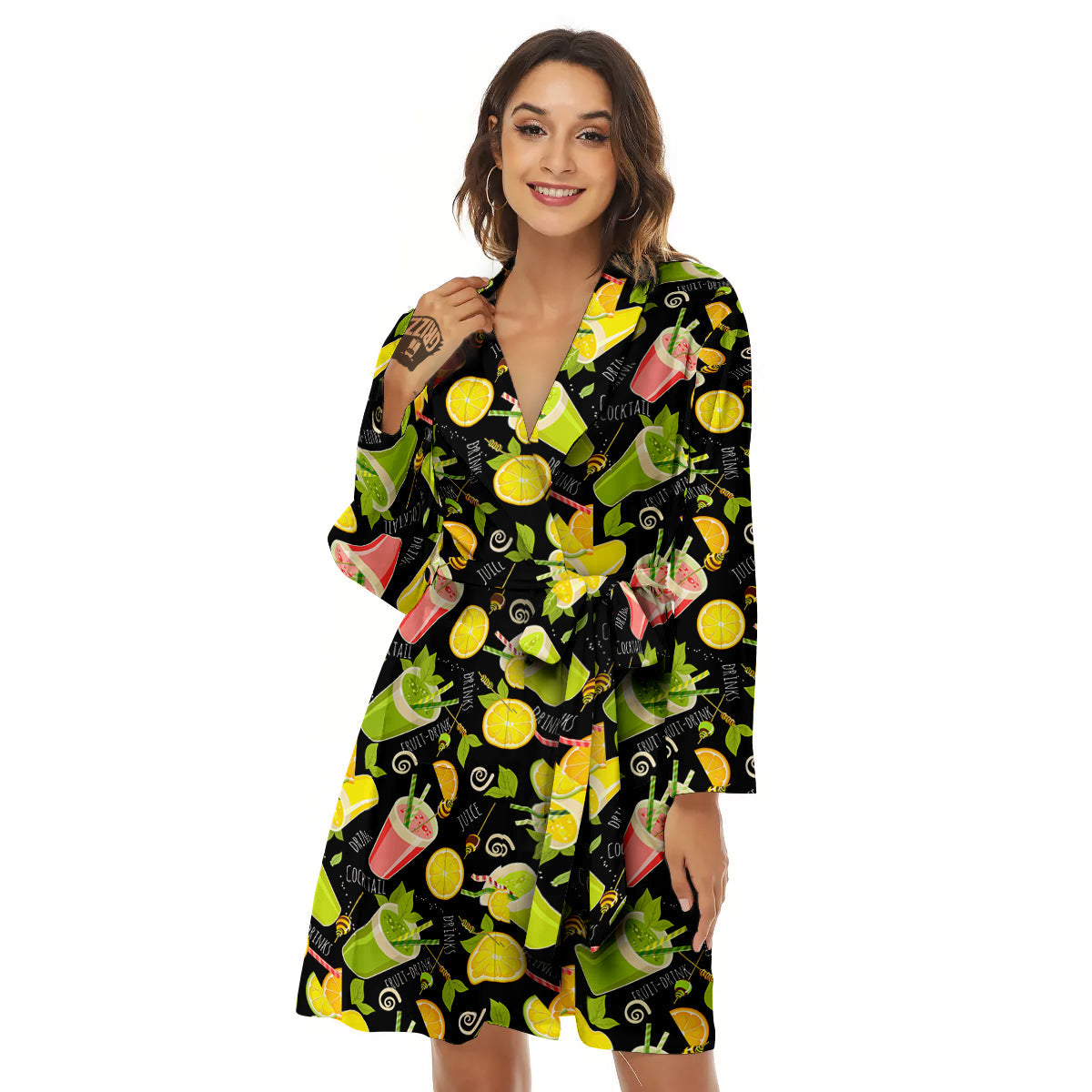 Cocktail Lemon Print Pattern Women's Robe-grizzshop
