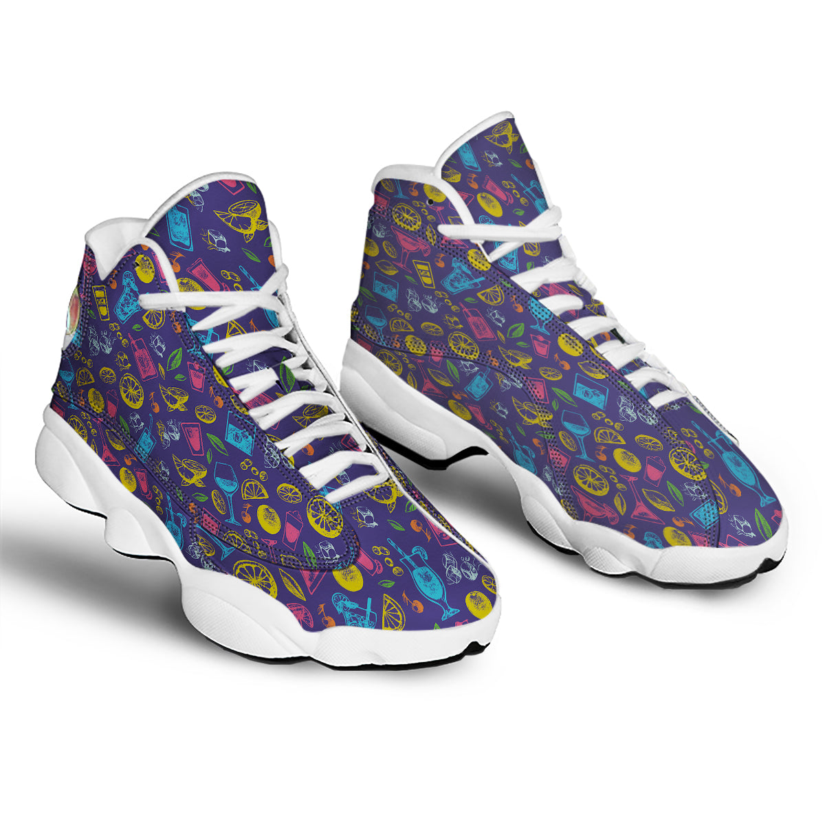 Cocktail Watercolor Print Pattern White Basketball Shoes-grizzshop