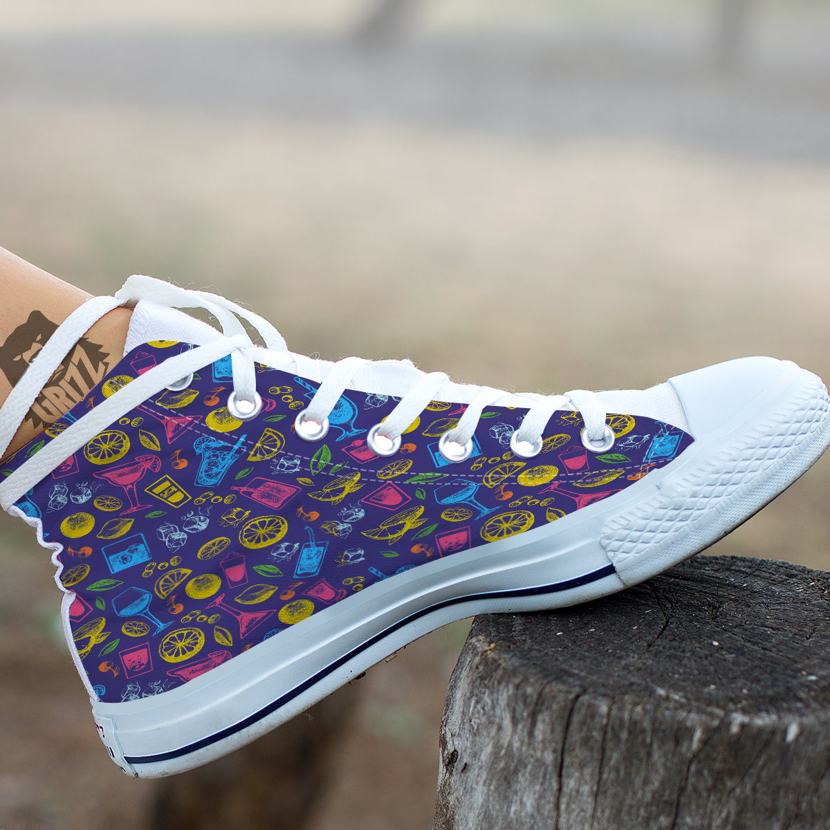 Cocktail Watercolor Print Pattern White High Top Shoes-grizzshop