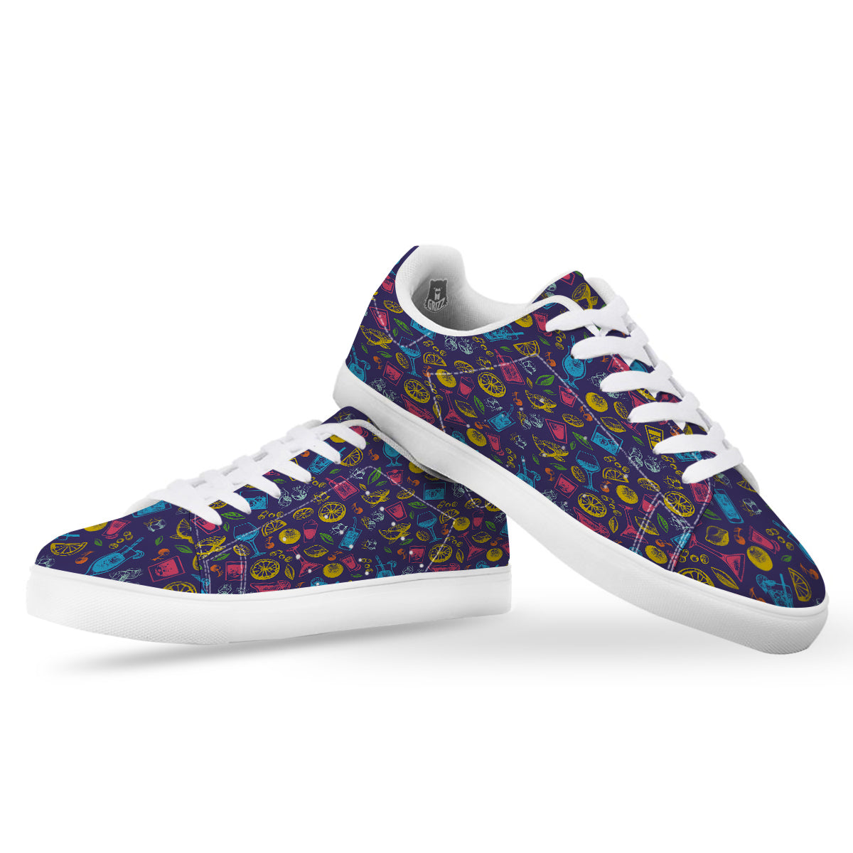 Cocktail Watercolor Print Pattern White Low Top Sneakers-grizzshop