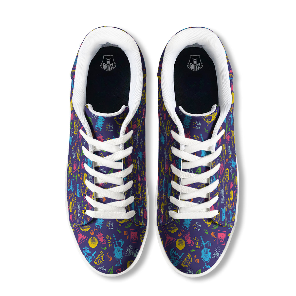 Cocktail Watercolor Print Pattern White Low Top Sneakers-grizzshop