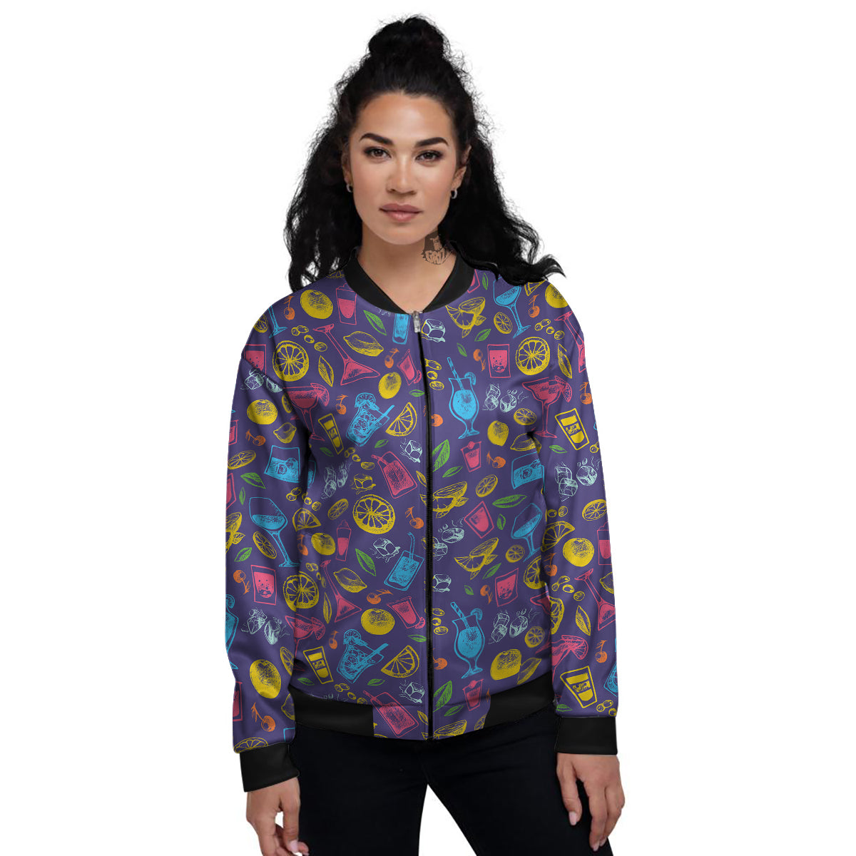 Cocktail Watercolor Print Pattern Women's Bomber Jacket-grizzshop