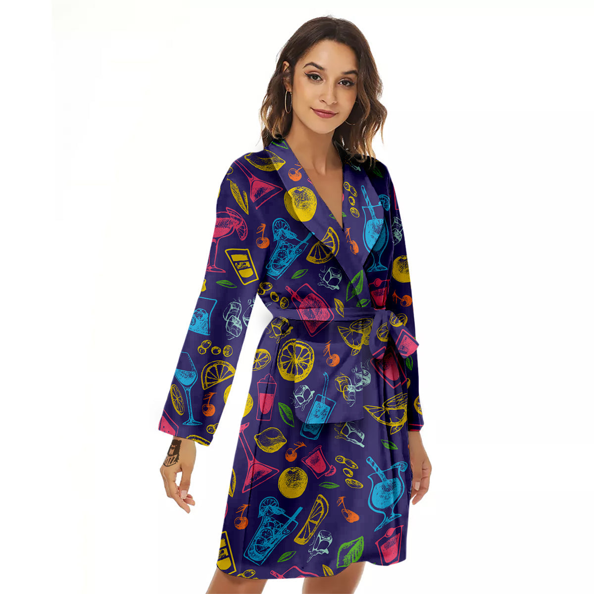 Cocktail Watercolor Print Pattern Women's Robe-grizzshop