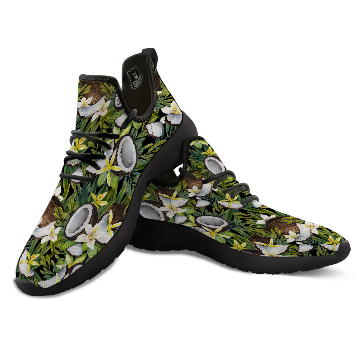 Coconut And Vanilla Flower Print Pattern Black Athletic Shoes-grizzshop