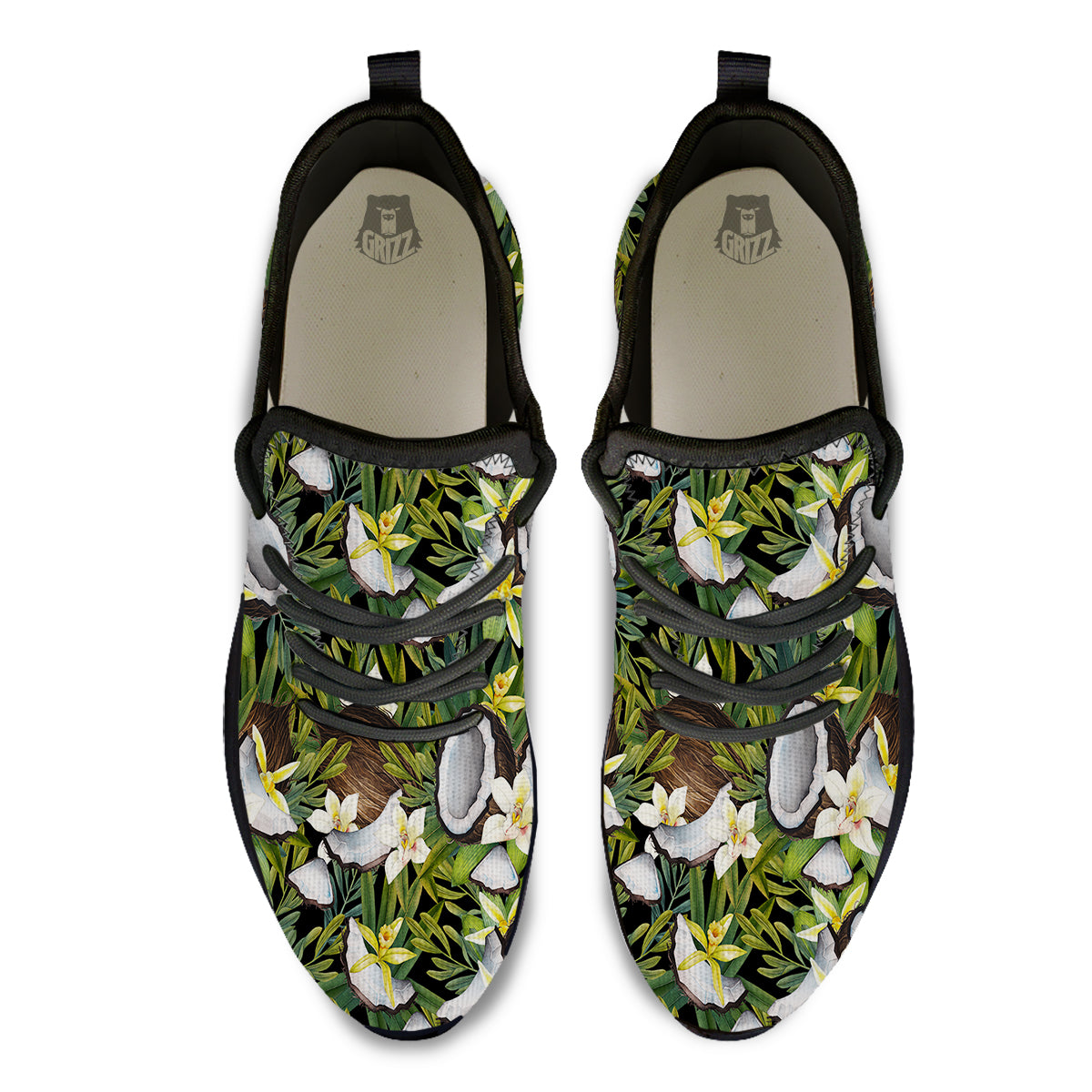 Coconut And Vanilla Flower Print Pattern Black Athletic Shoes-grizzshop