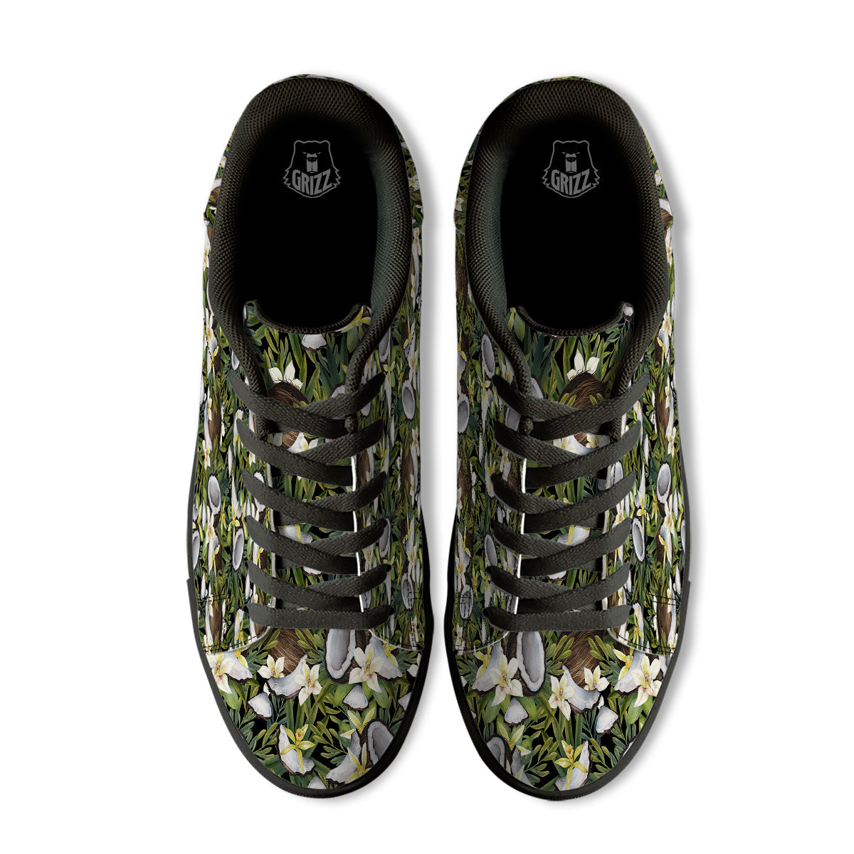 Coconut And Vanilla Flower Print Pattern Black Low Top Sneakers-grizzshop