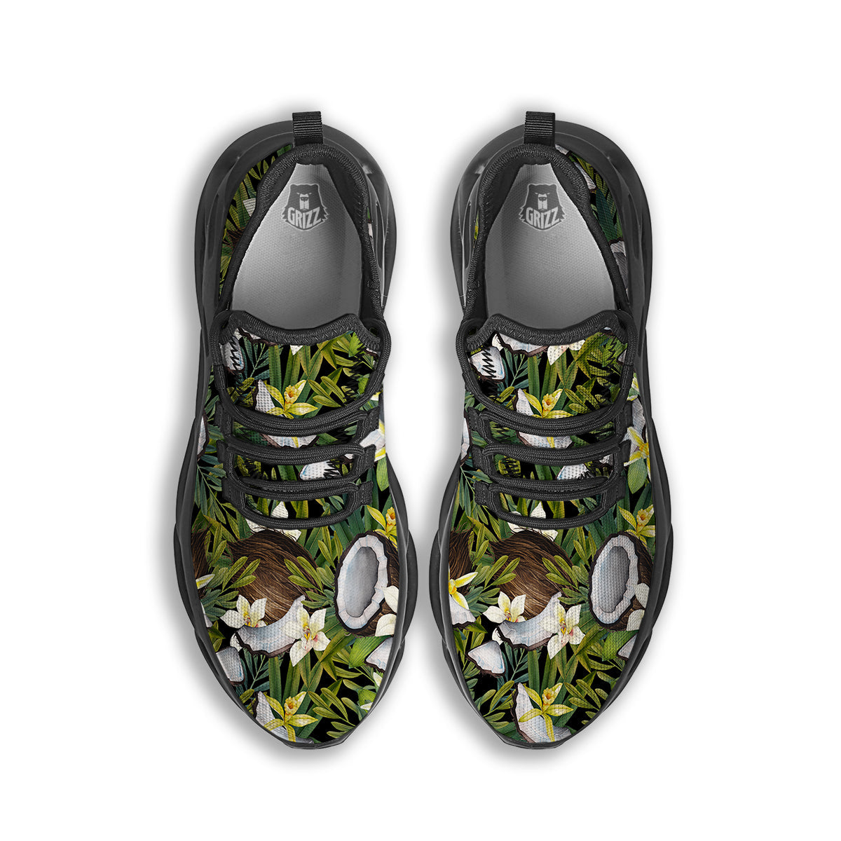 Coconut And Vanilla Flower Print Pattern Black Running Shoes-grizzshop