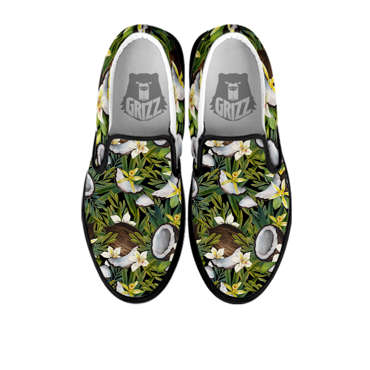 Coconut And Vanilla Flower Print Pattern Black Slip On Shoes-grizzshop