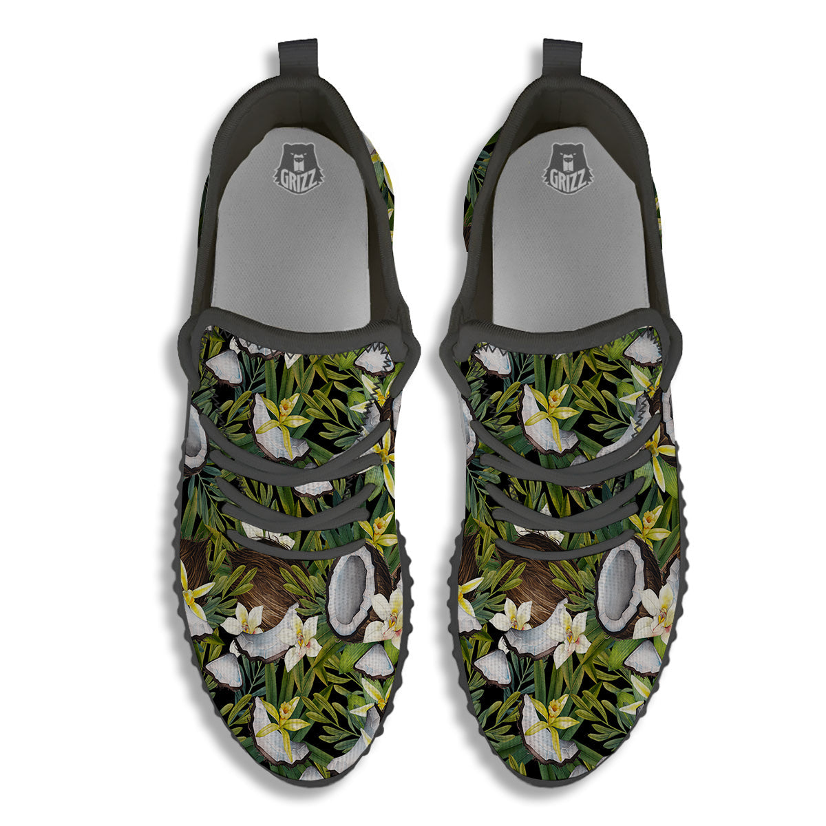 Coconut And Vanilla Flower Print Pattern Black Walking Shoes-grizzshop