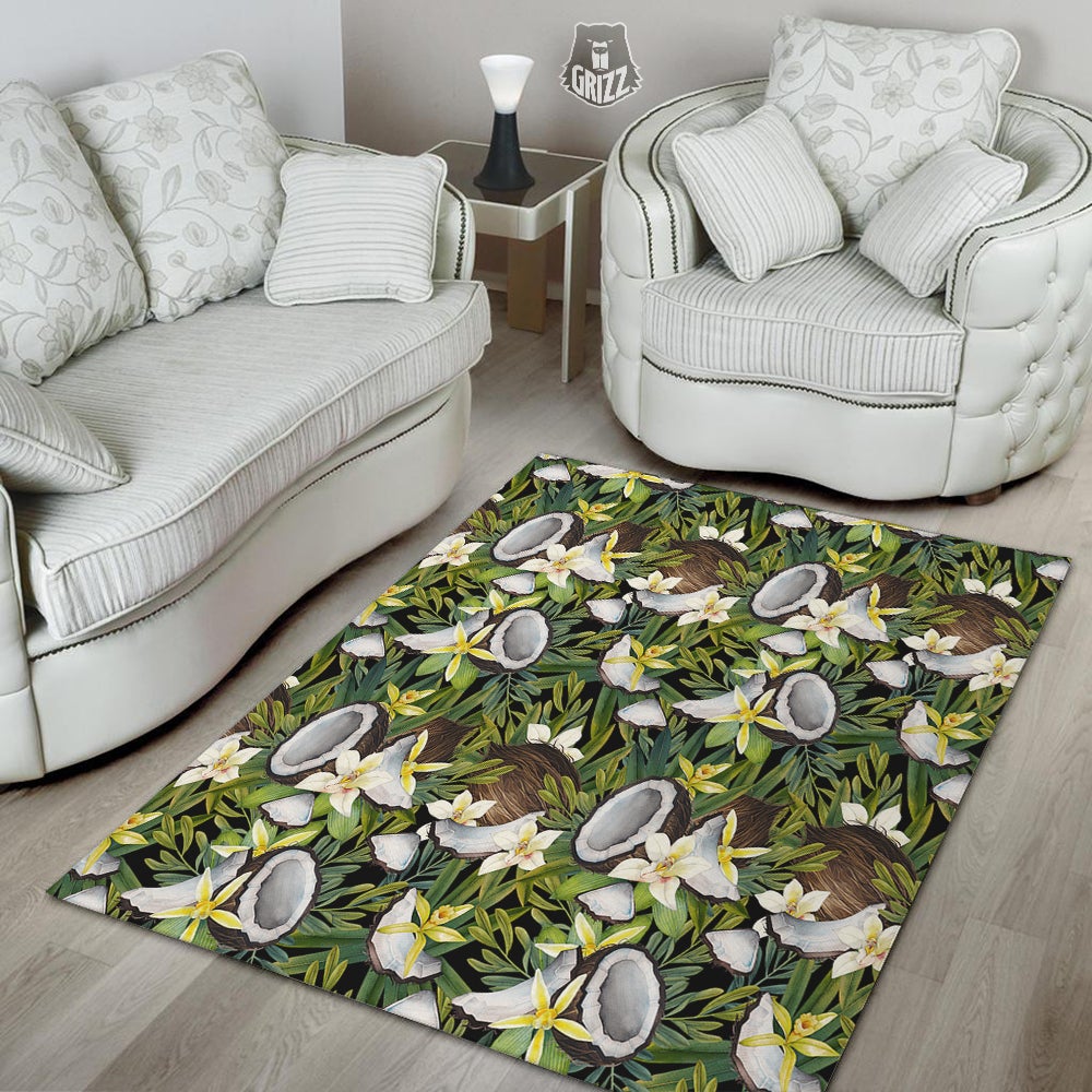 Coconut And Vanilla Flower Print Pattern Floor Mat-grizzshop