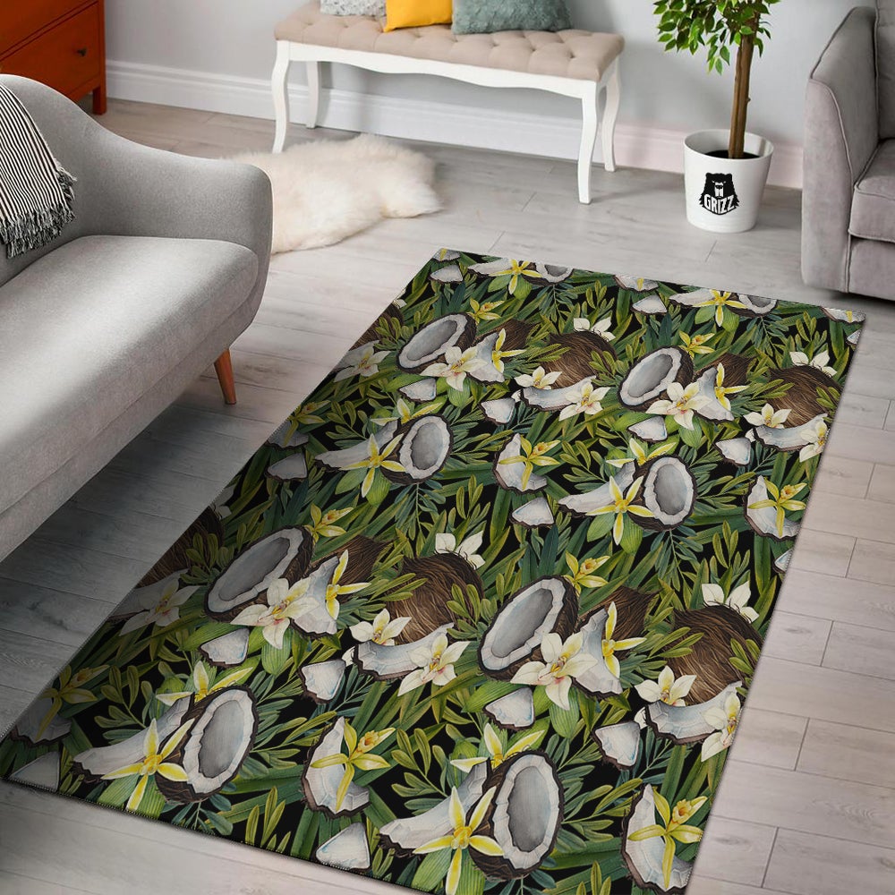 Coconut And Vanilla Flower Print Pattern Floor Mat-grizzshop