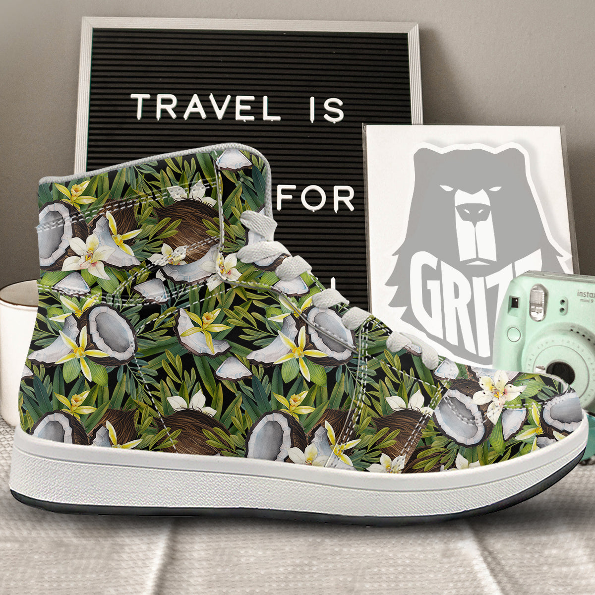 Coconut And Vanilla Flower Print Pattern High Top Sneakers-grizzshop