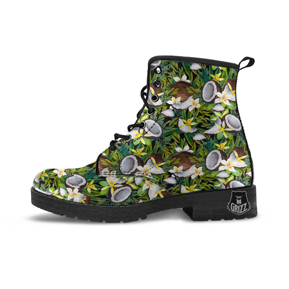 Coconut And Vanilla Flower Print Pattern Leather Boots-grizzshop