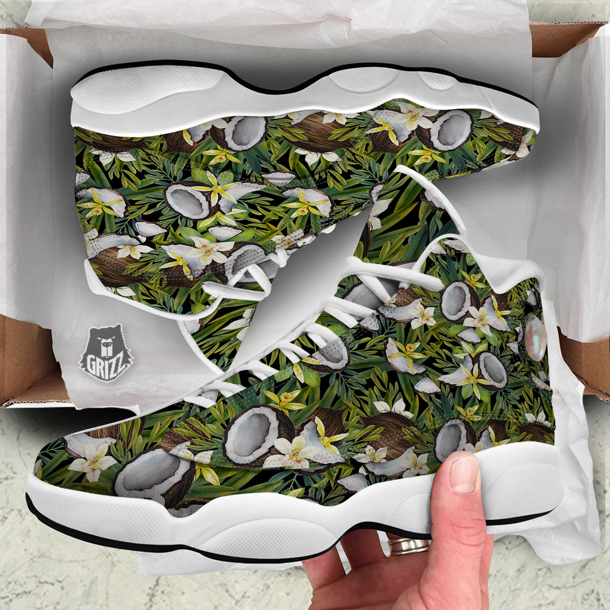 Coconut And Vanilla Flower Print Pattern White Basketball Shoes-grizzshop