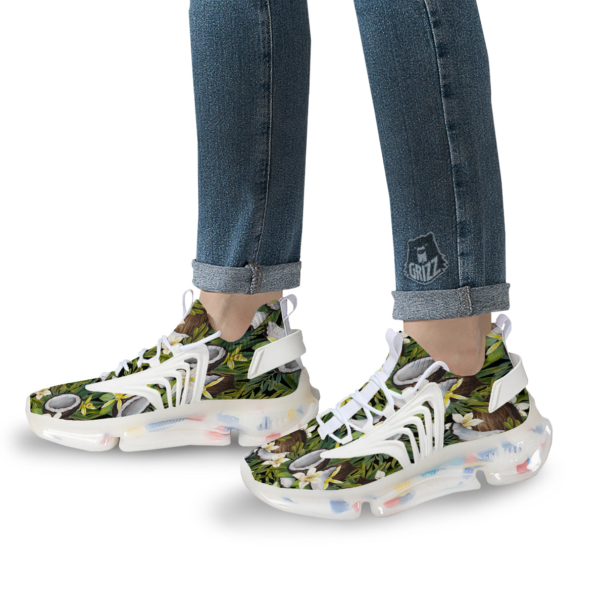 Coconut And Vanilla Flower Print Pattern White Gym Shoes-grizzshop
