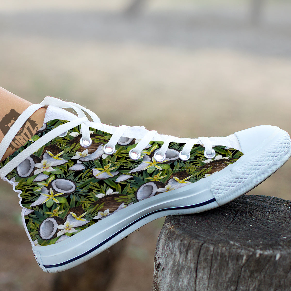 Coconut And Vanilla Flower Print Pattern White High Top Shoes-grizzshop