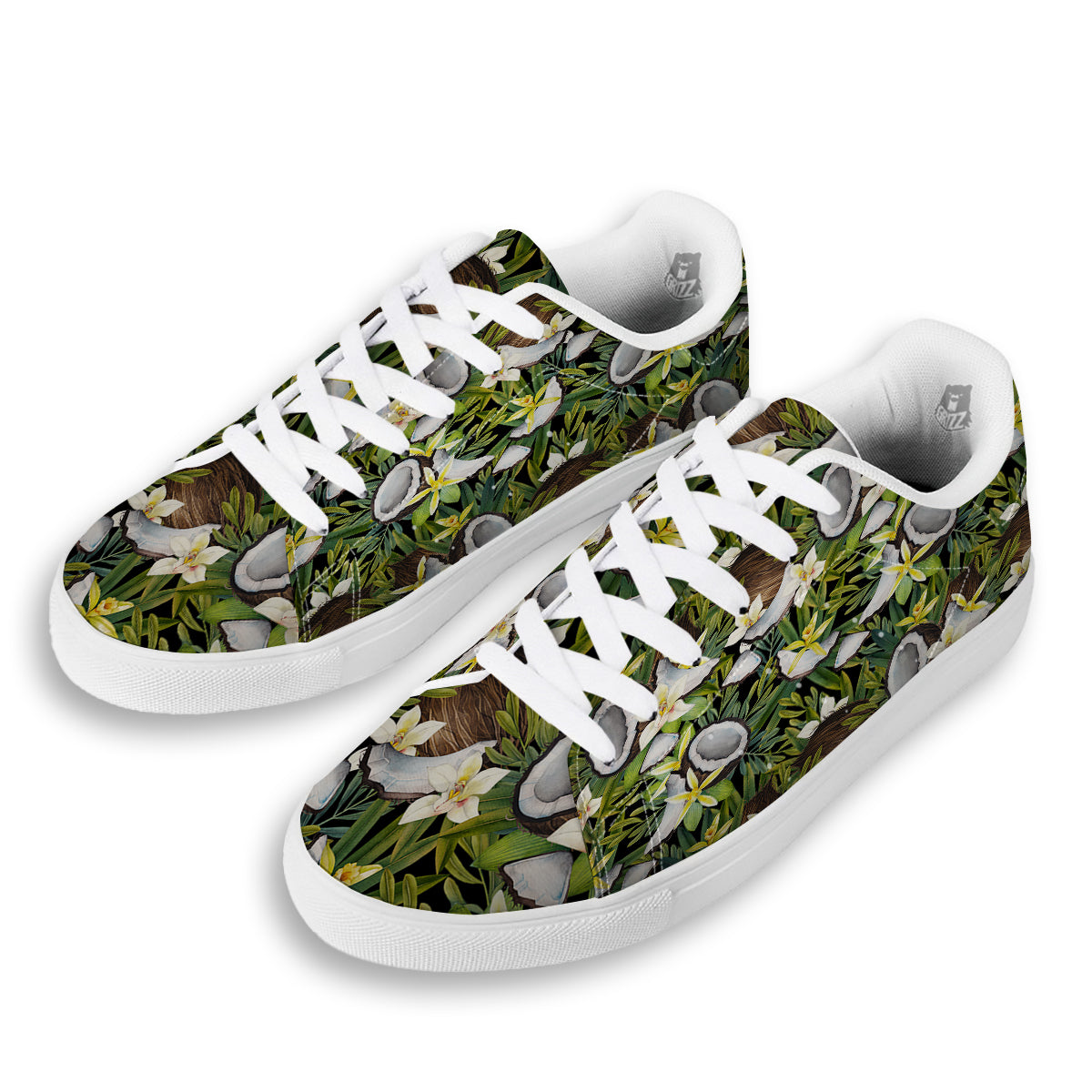 Coconut And Vanilla Flower Print Pattern White Low Top Sneakers-grizzshop