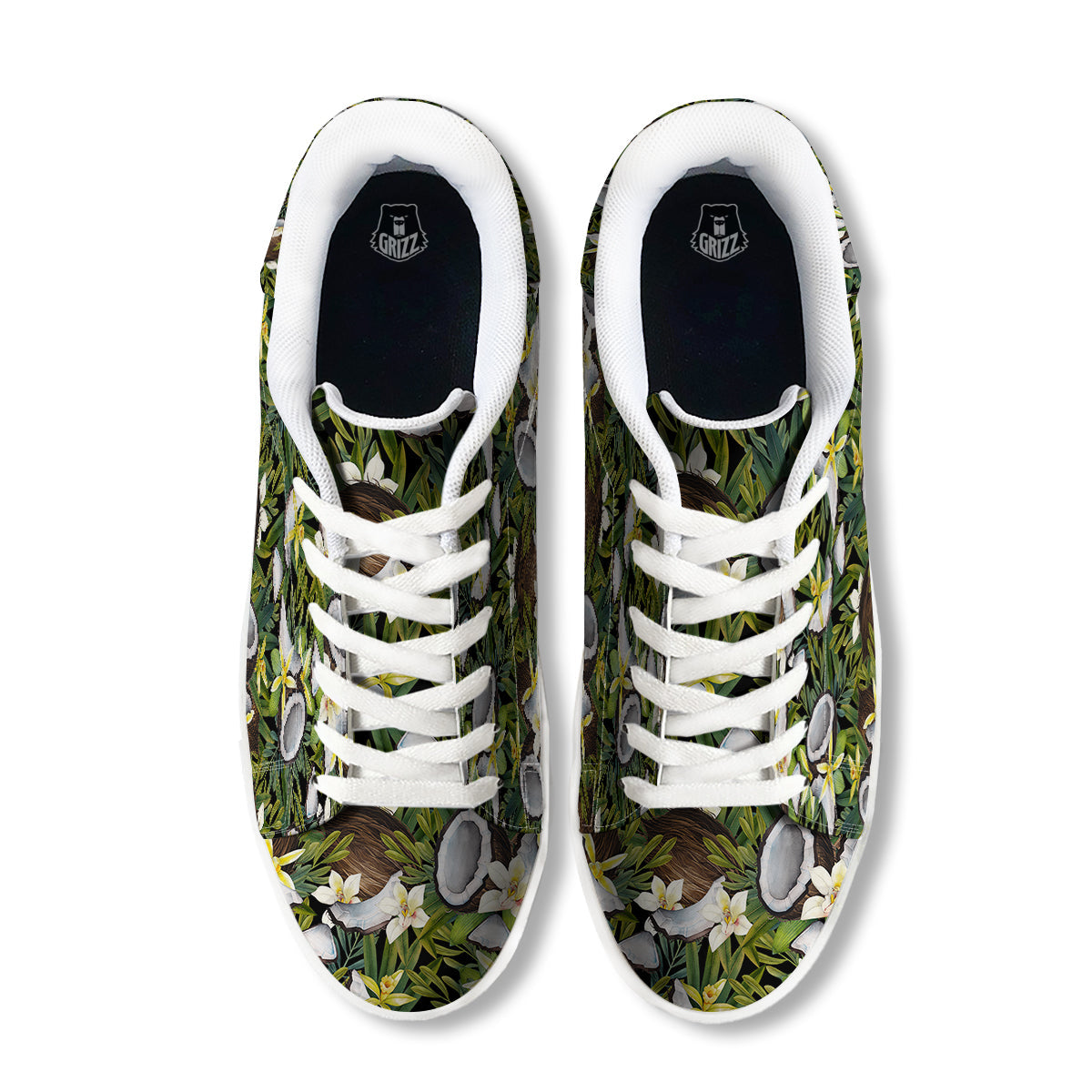Coconut And Vanilla Flower Print Pattern White Low Top Sneakers-grizzshop