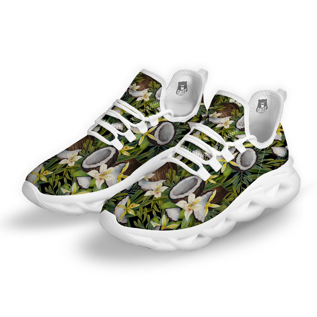Coconut And Vanilla Flower Print Pattern White Running Shoes-grizzshop