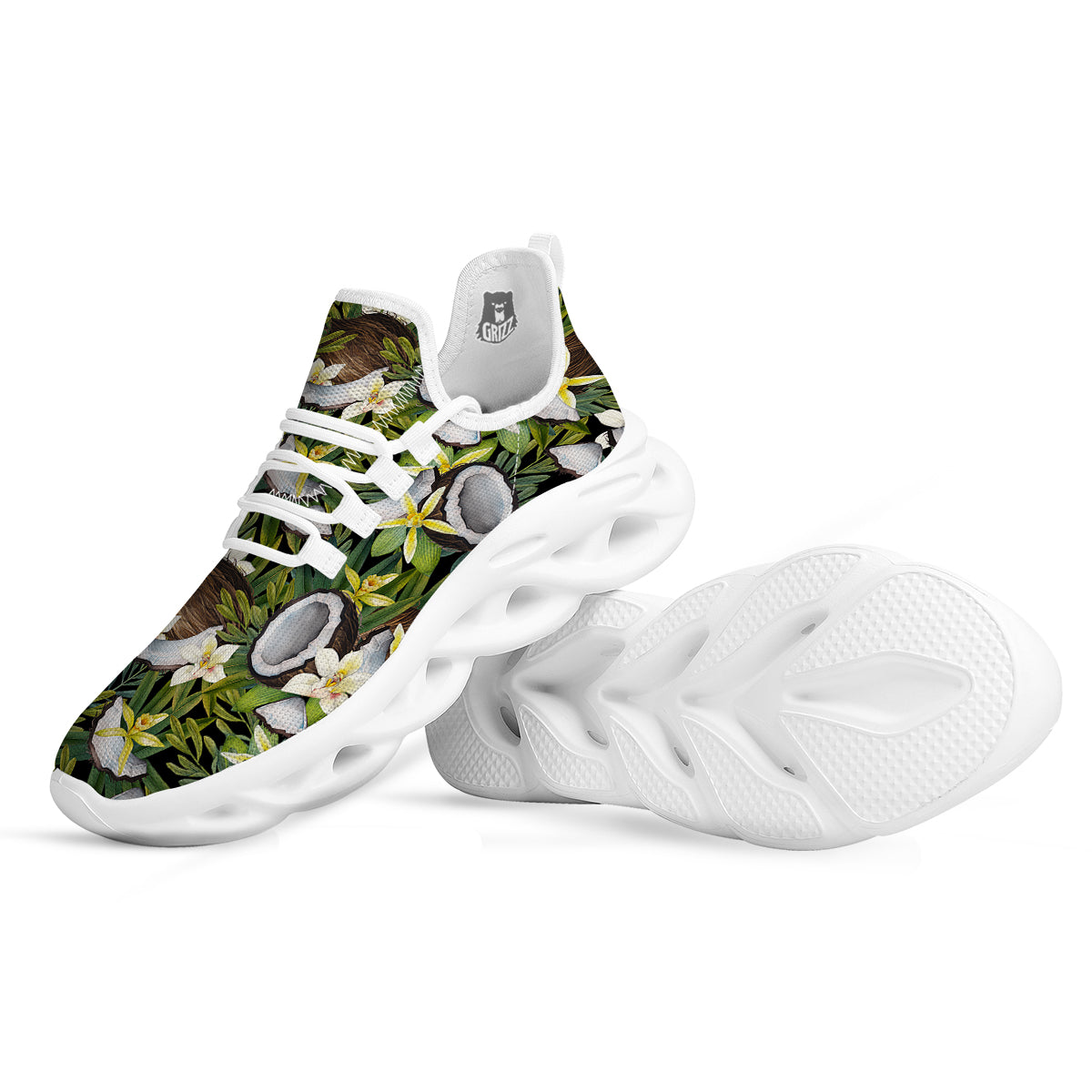 Coconut And Vanilla Flower Print Pattern White Running Shoes-grizzshop