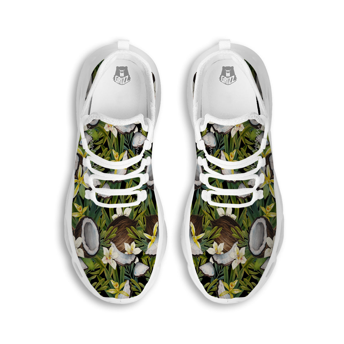 Coconut And Vanilla Flower Print Pattern White Running Shoes-grizzshop