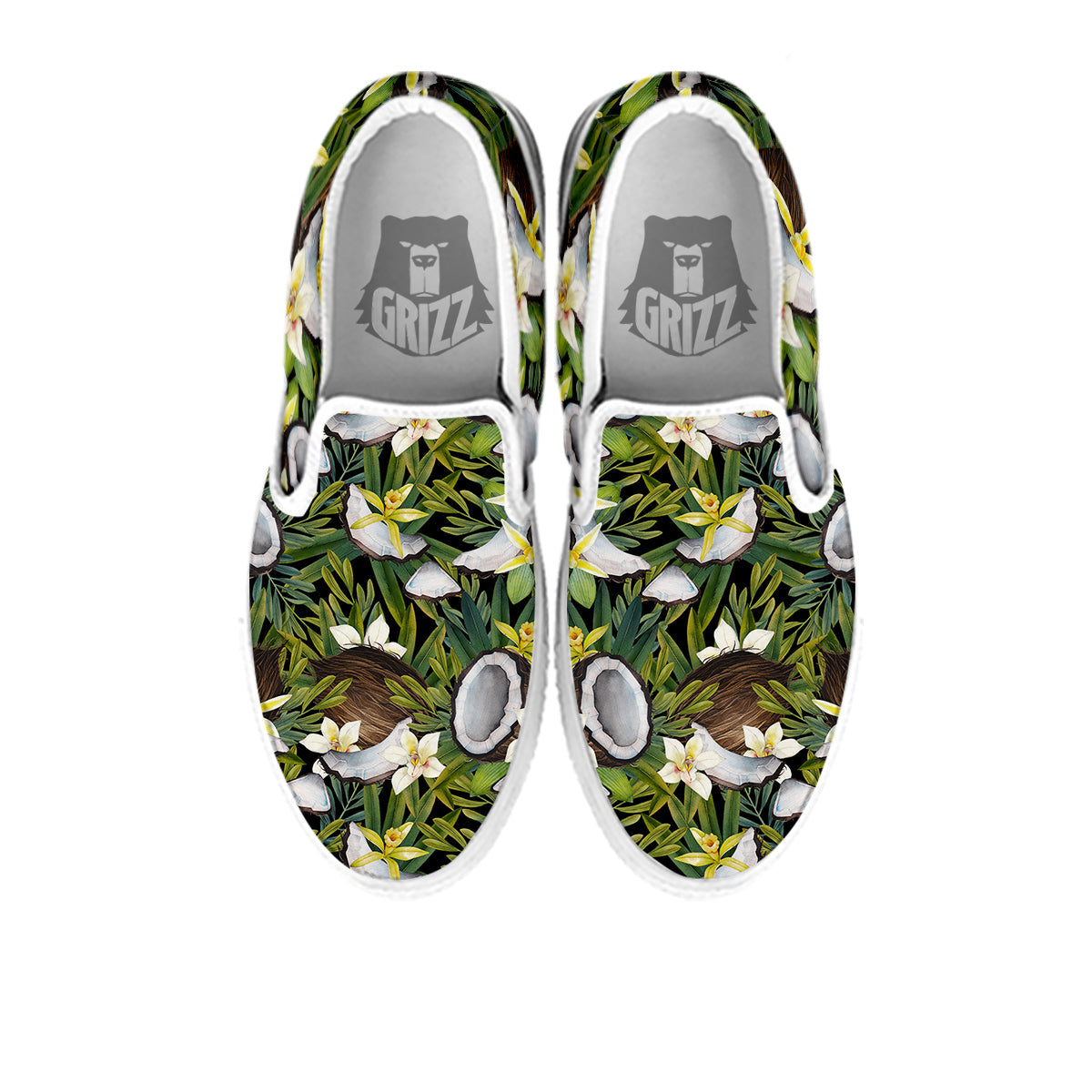 Coconut And Vanilla Flower Print Pattern White Slip On Shoes-grizzshop