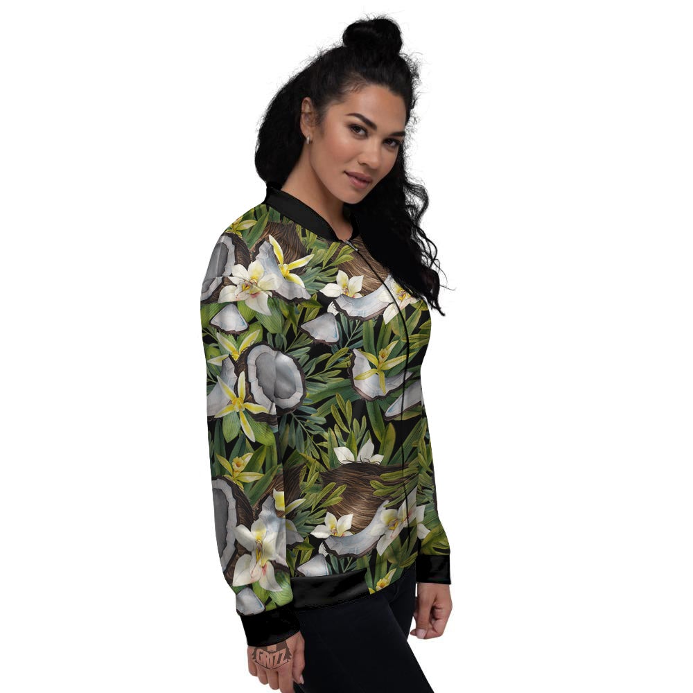 Coconut And Vanilla Flower Print Pattern Women's Bomber Jacket-grizzshop