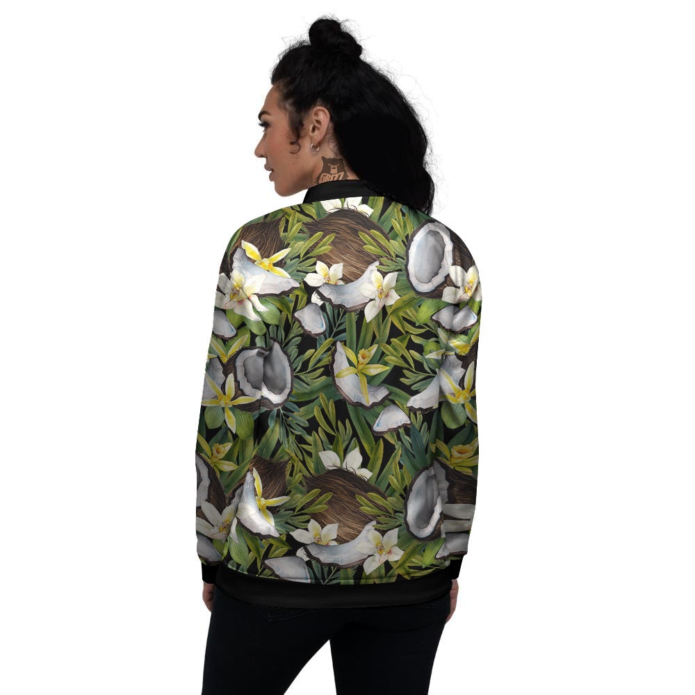 Coconut And Vanilla Flower Print Pattern Women's Bomber Jacket-grizzshop