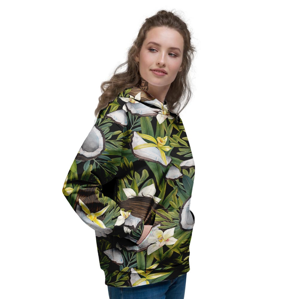 Coconut And Vanilla Flower Print Pattern Women's Hoodie-grizzshop