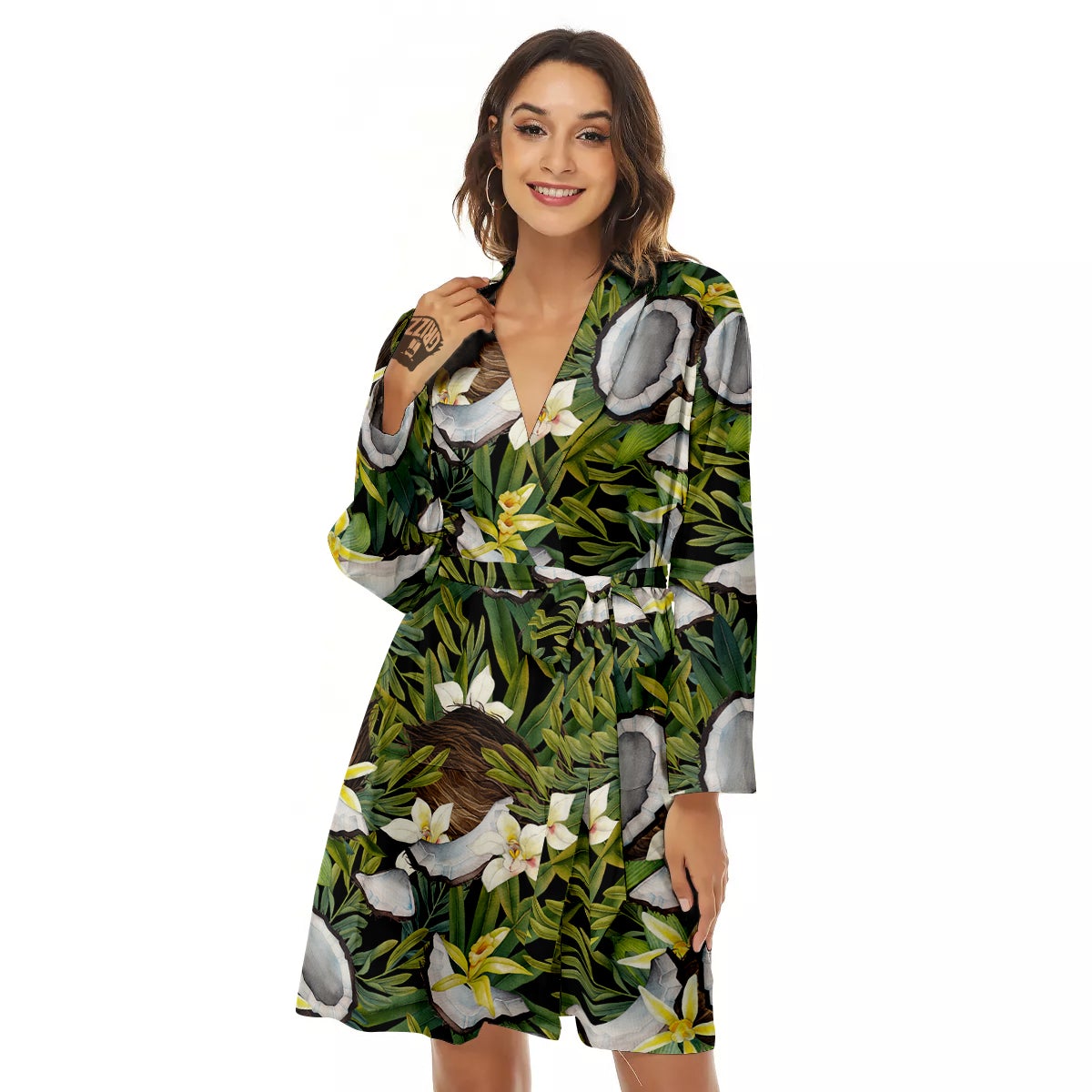 Coconut And Vanilla Flower Print Pattern Women's Robe-grizzshop