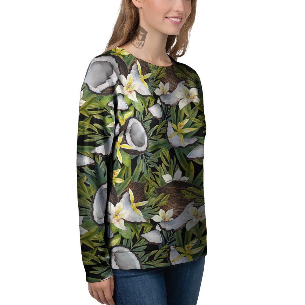 Coconut And Vanilla Flower Print Pattern Women's Sweatshirt-grizzshop