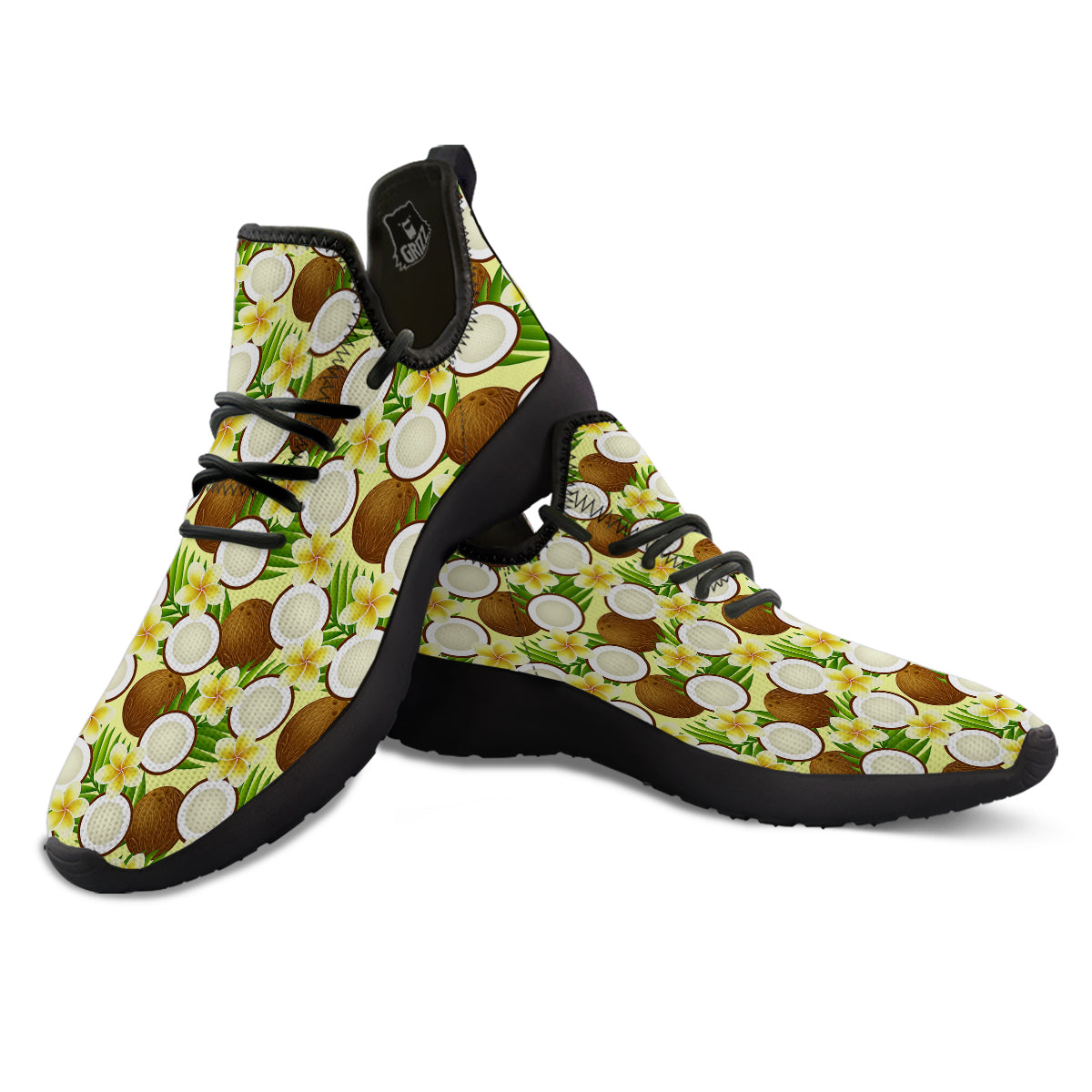 Coconut Beige Print Pattern Black Athletic Shoes-grizzshop