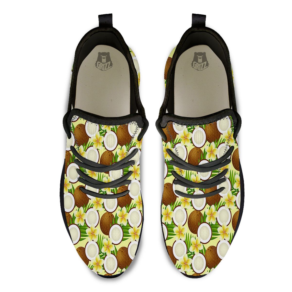 Coconut Beige Print Pattern Black Athletic Shoes-grizzshop