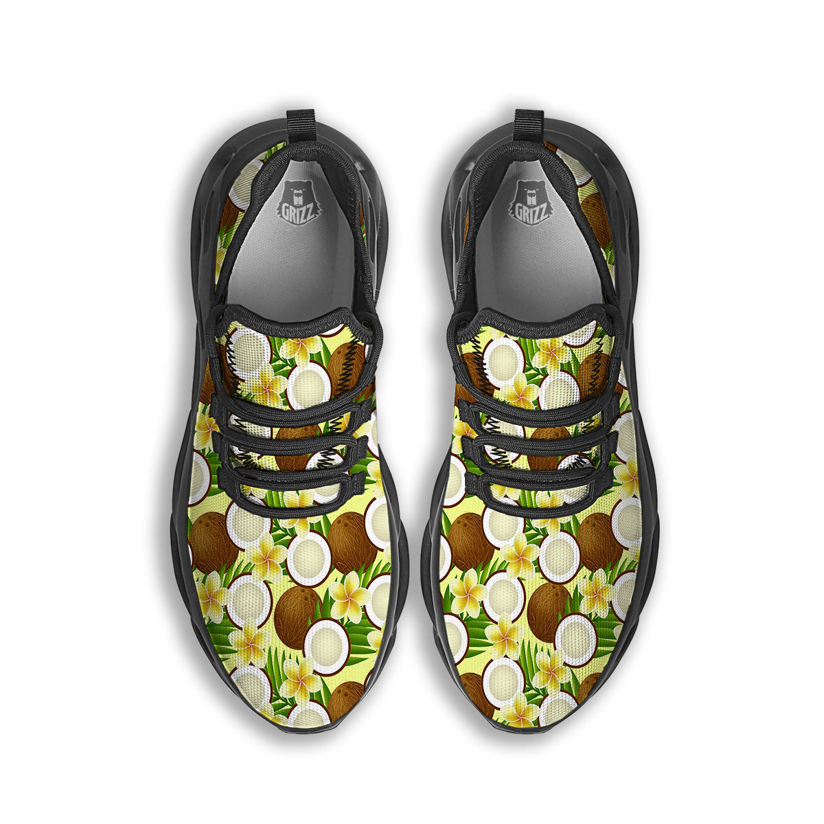 Coconut Beige Print Pattern Black Running Shoes-grizzshop