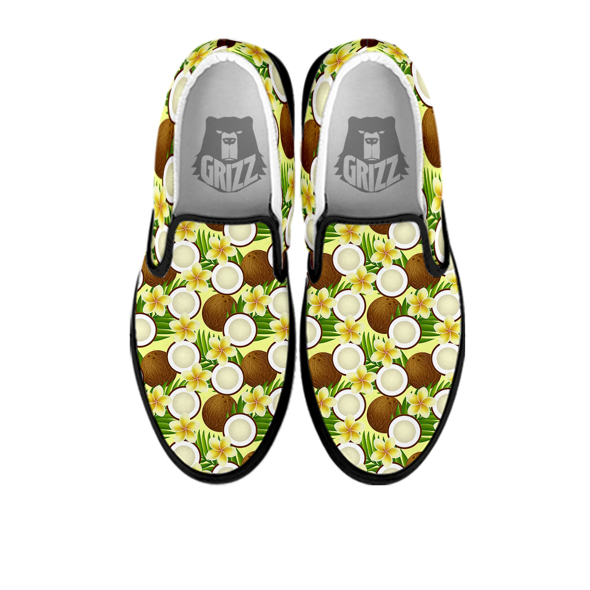 Coconut Beige Print Pattern Black Slip On Shoes-grizzshop