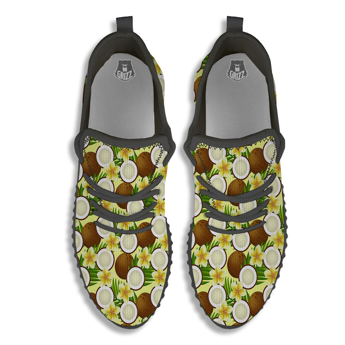 Coconut Beige Print Pattern Black Walking Shoes-grizzshop
